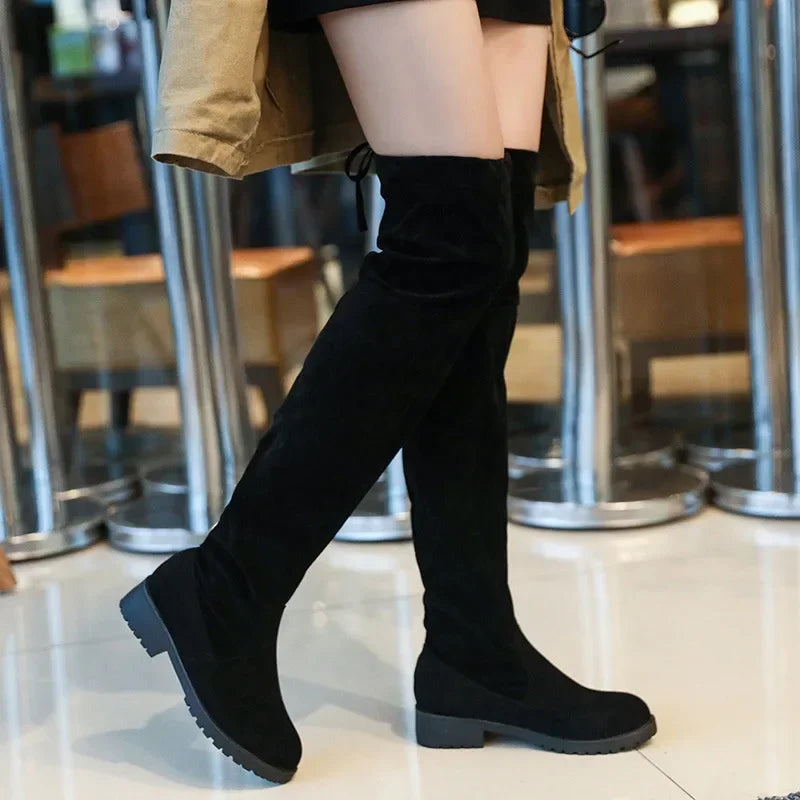 Faux Suede Winter Elastic Knee-high Boots
