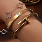 Stainless Steel Gold Plated Four-Leaf Flower Nails Stacked Bracelet