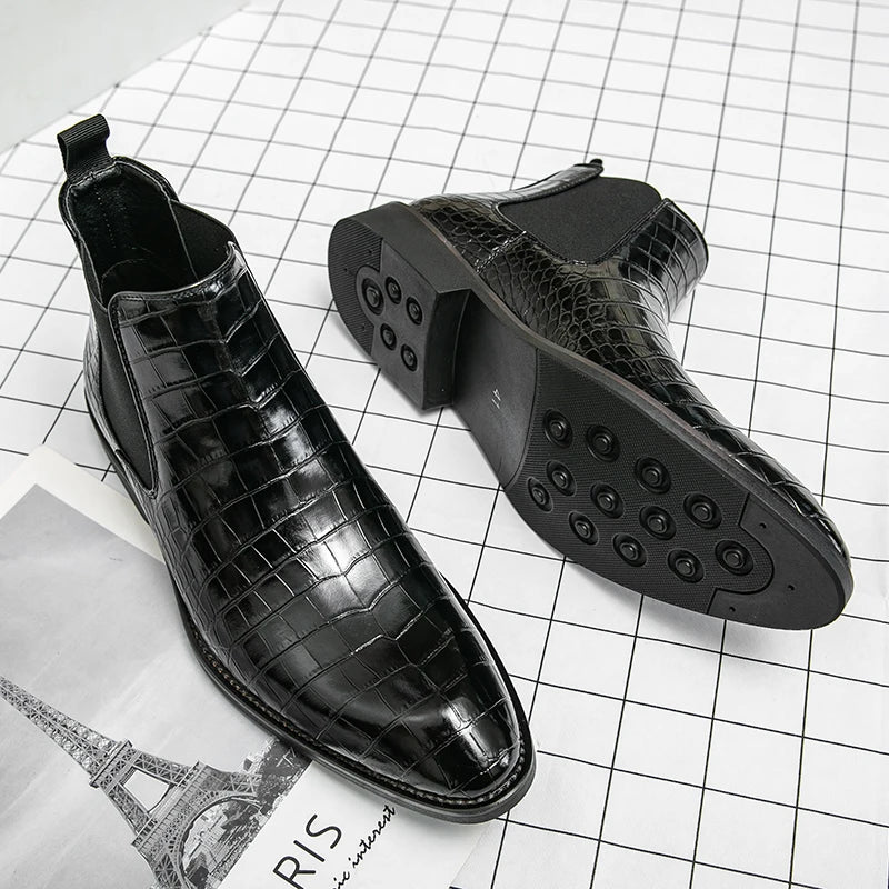 Chelsea Boots Pointed Toe Crocodile Pattern