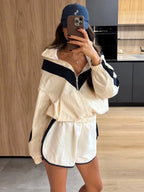 Elegant Contrast Jacket Shorts Suit