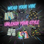 A 3x3 grid of nine pairs of PSA brand boxer briefs, each featuring a different vibrant graphic print including bananas, hot dogs, Batman logos, graffiti, and comic book illustrations on a white background.