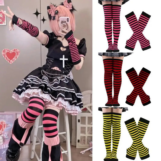 2Pair/ Gothic Punk Over Knee Long Stripe Socks
