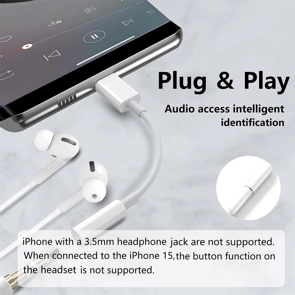 1-2Pcs Type C To 3.5 mm Aux Adapter