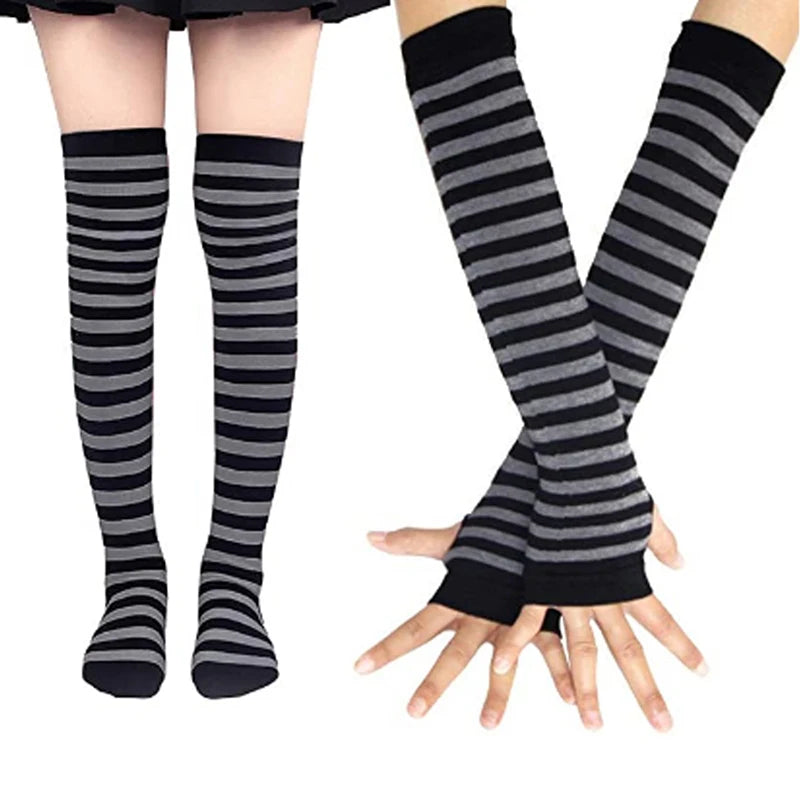 2Pair/ Gothic Punk Over Knee Long Stripe Socks