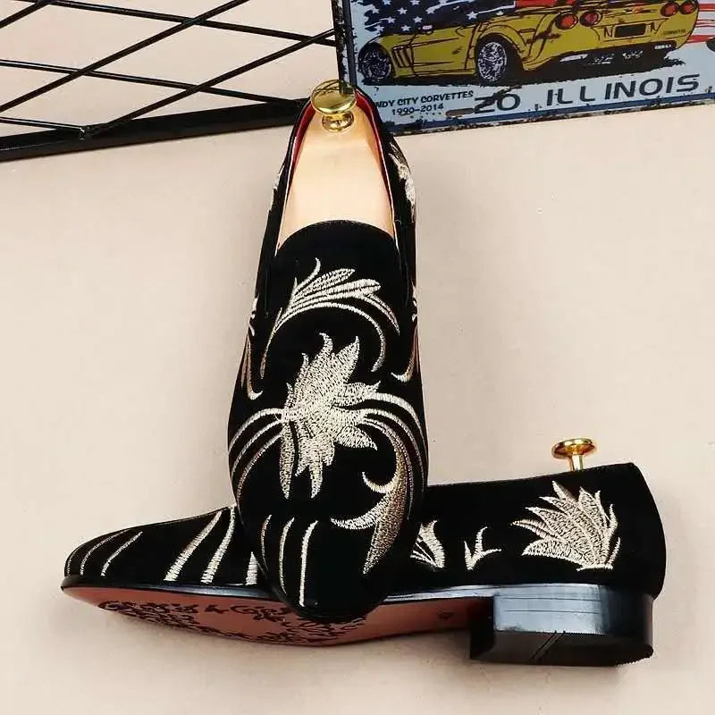 Men Suede Leather Designer Embroidery Loafers