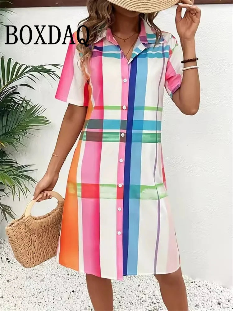 Casual Button Lapel Shirts Dress