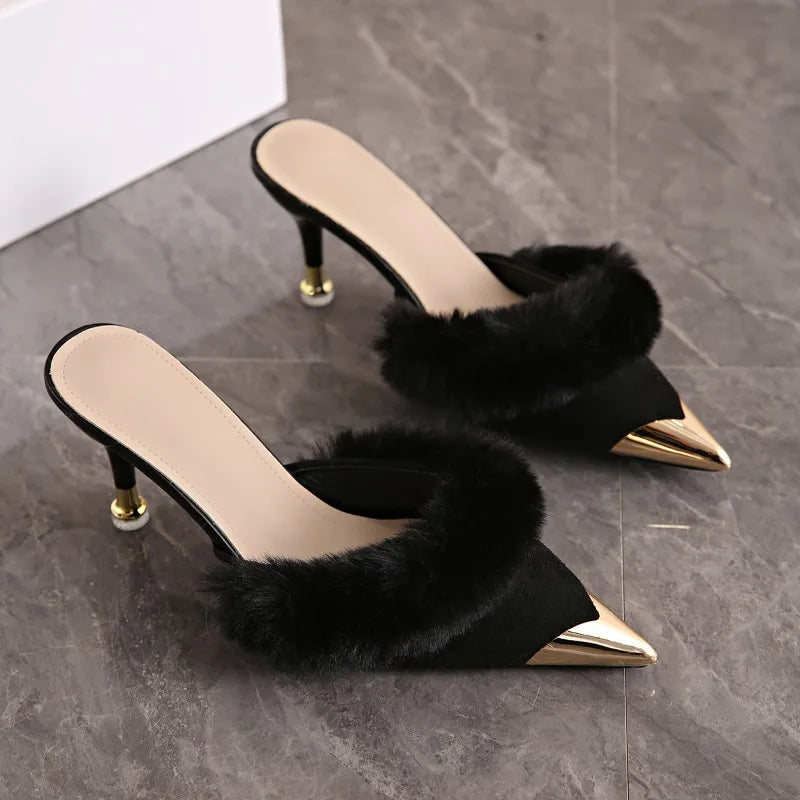 Fuzzy High Heel Slippers