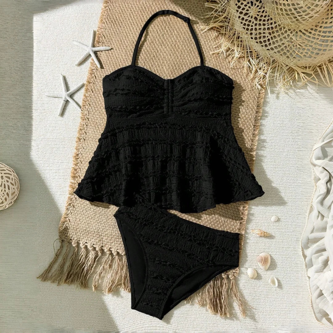 2pcs Tween Girl Color Bikini Swimsuit