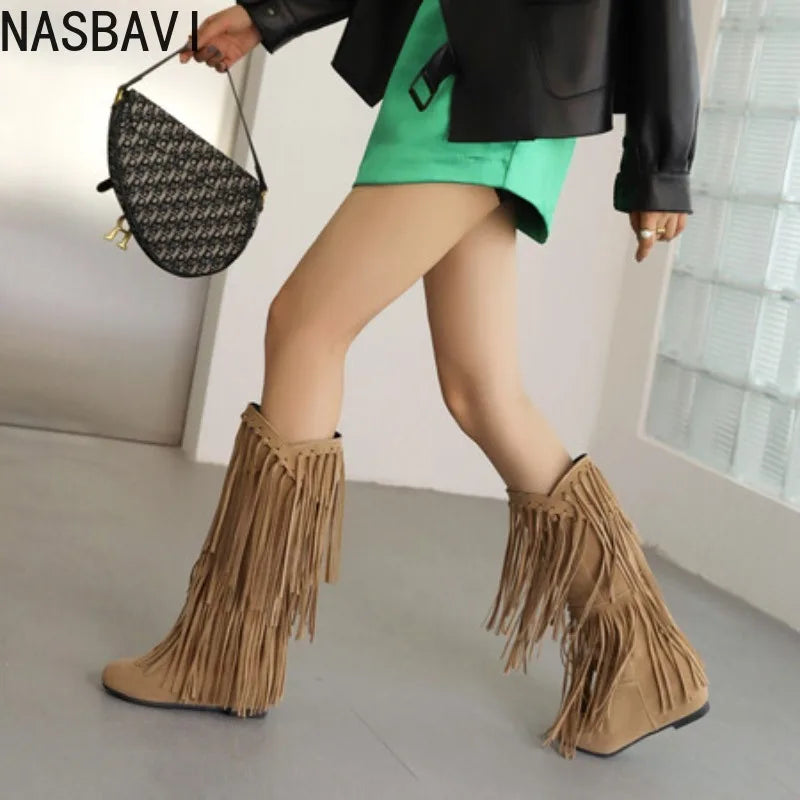 Bohemian Flock Tassel Mid-Calf Boots