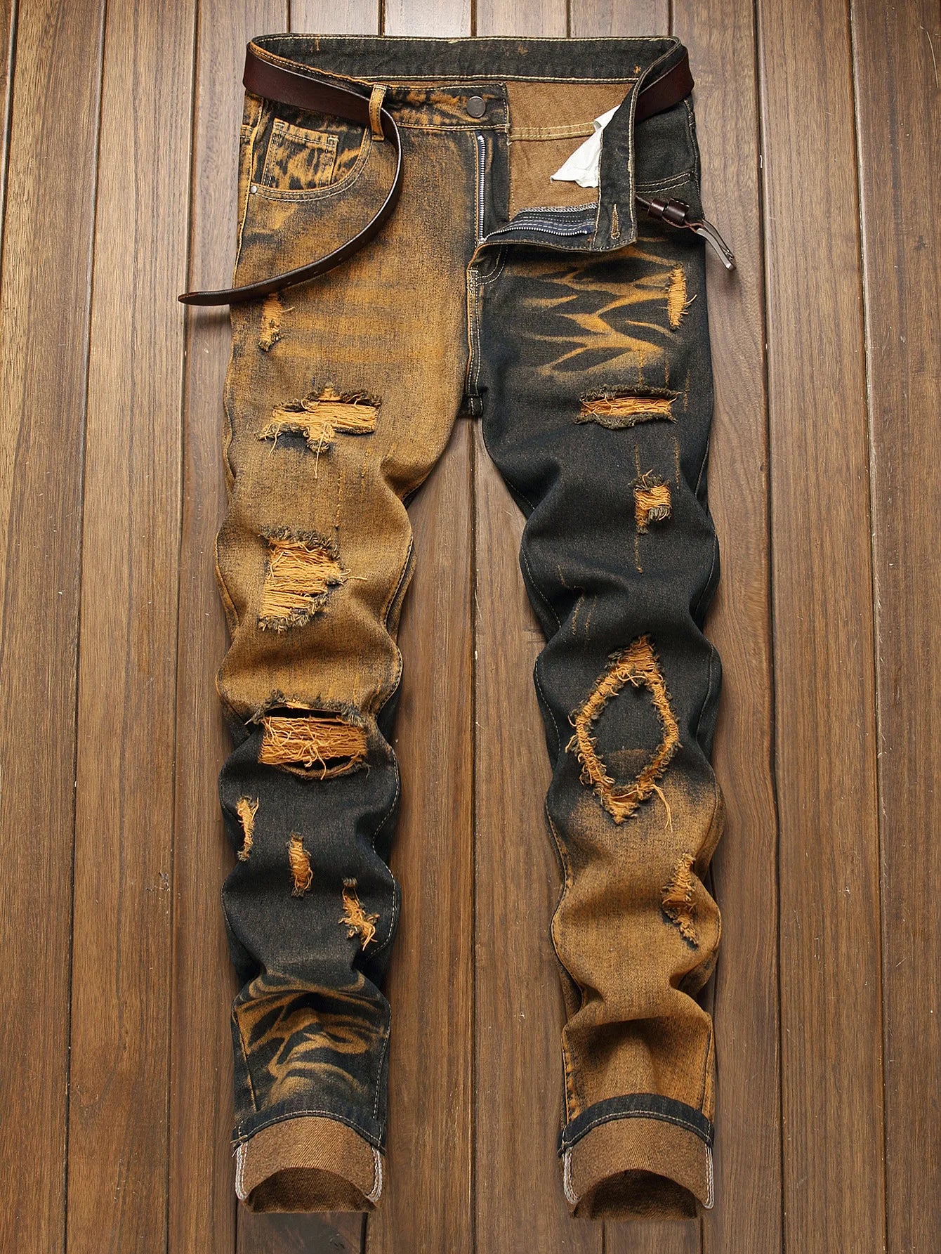 New Retro Jeans Men's Ripped Straight Leg Pants