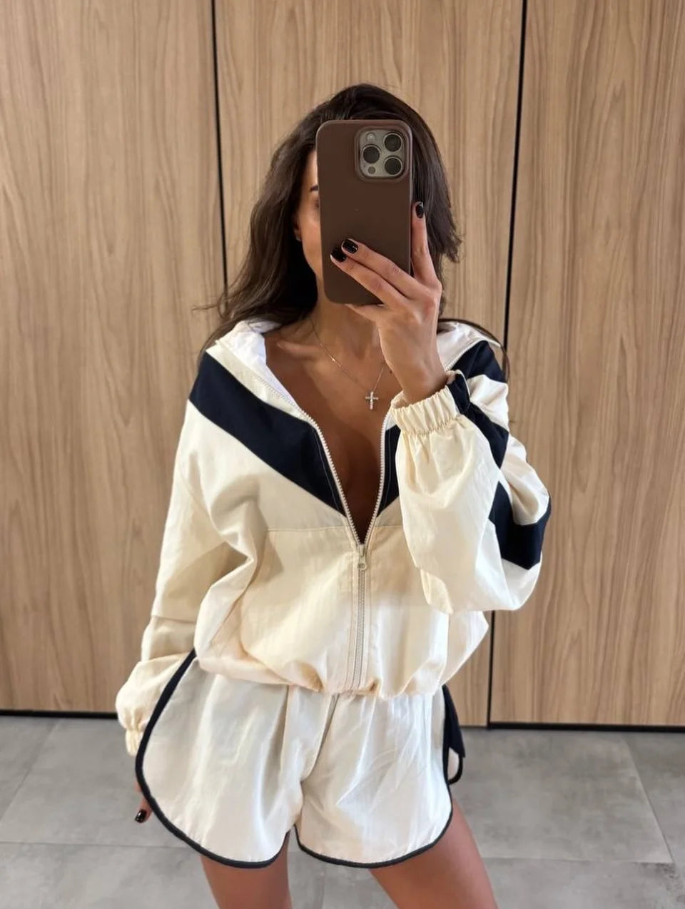 Elegant Contrast Jacket Shorts Suit