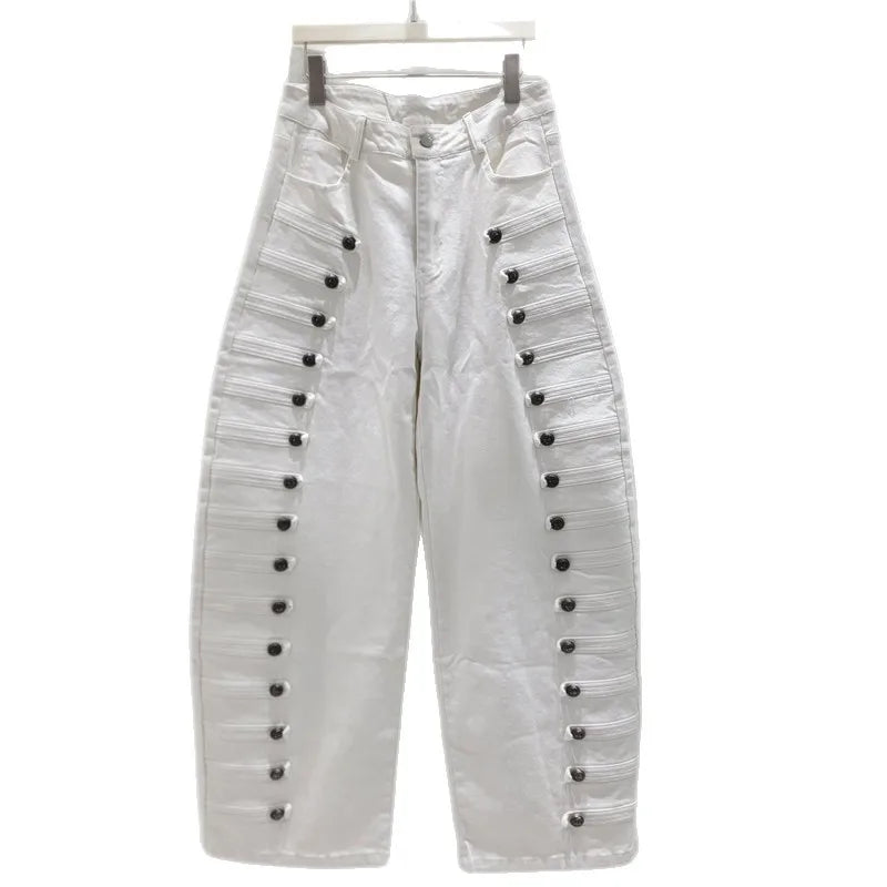 Women Jeans Vintage Buttons Wide Leg Pants Streetwear Solid Pockets Loose Trousers Y2k Washed Pant Denim Casual Summer 2026