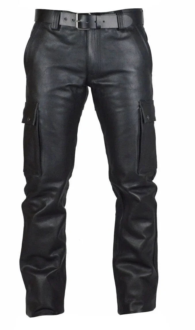Faux Leather Slim-Fit Motorcycle Trousers