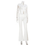 Women Fashion Sexy Short Sleeves Suit Casual Sheath Hollow Out 2 Pieces