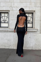 black long sleeve back out elegant body con party dress