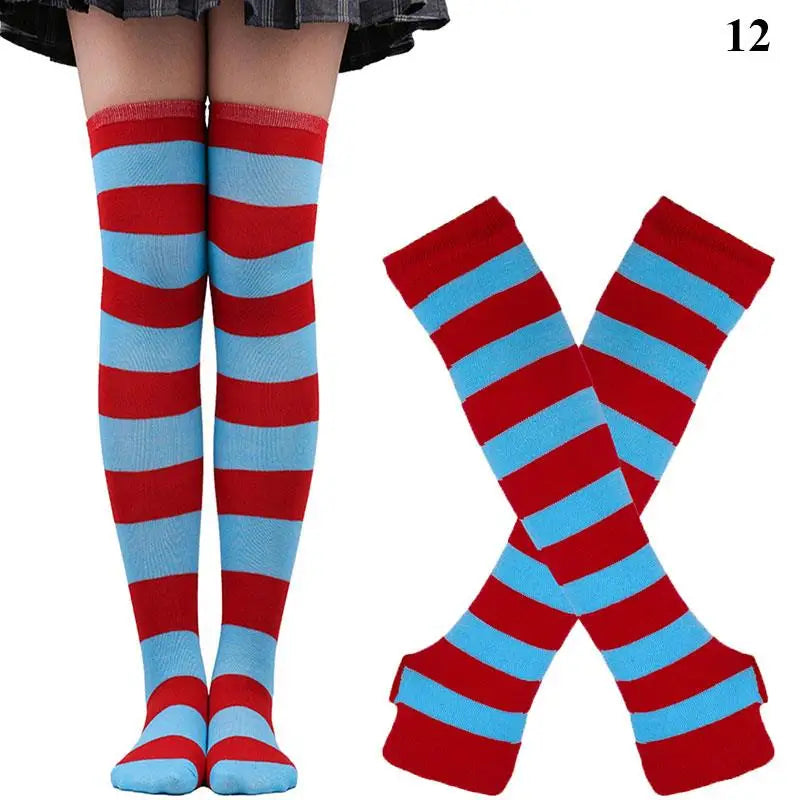 2Pair/ Gothic Punk Over Knee Long Stripe Socks