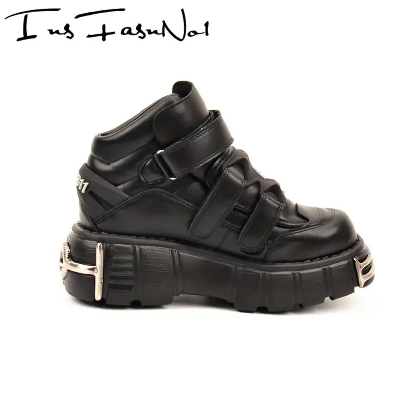 Metal Toe Platform Punk Flats Black Gothic Shoes