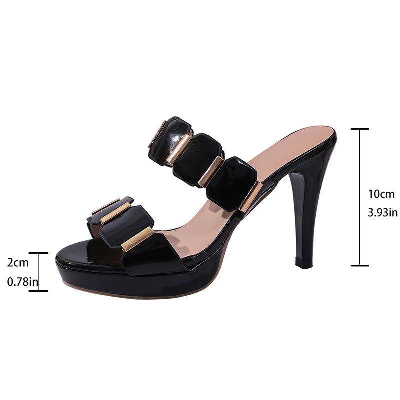 10 High Heels Platform Sandals Women 2026 Summer Metal Decor Stiletto Heel Party Shoes Woman Elegant Pointed Toe Sandles 35-41
