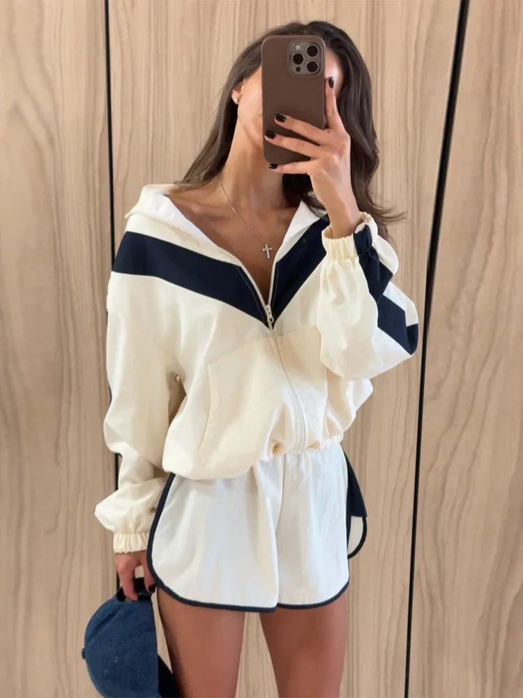 Elegant Contrast Jacket Shorts Suit