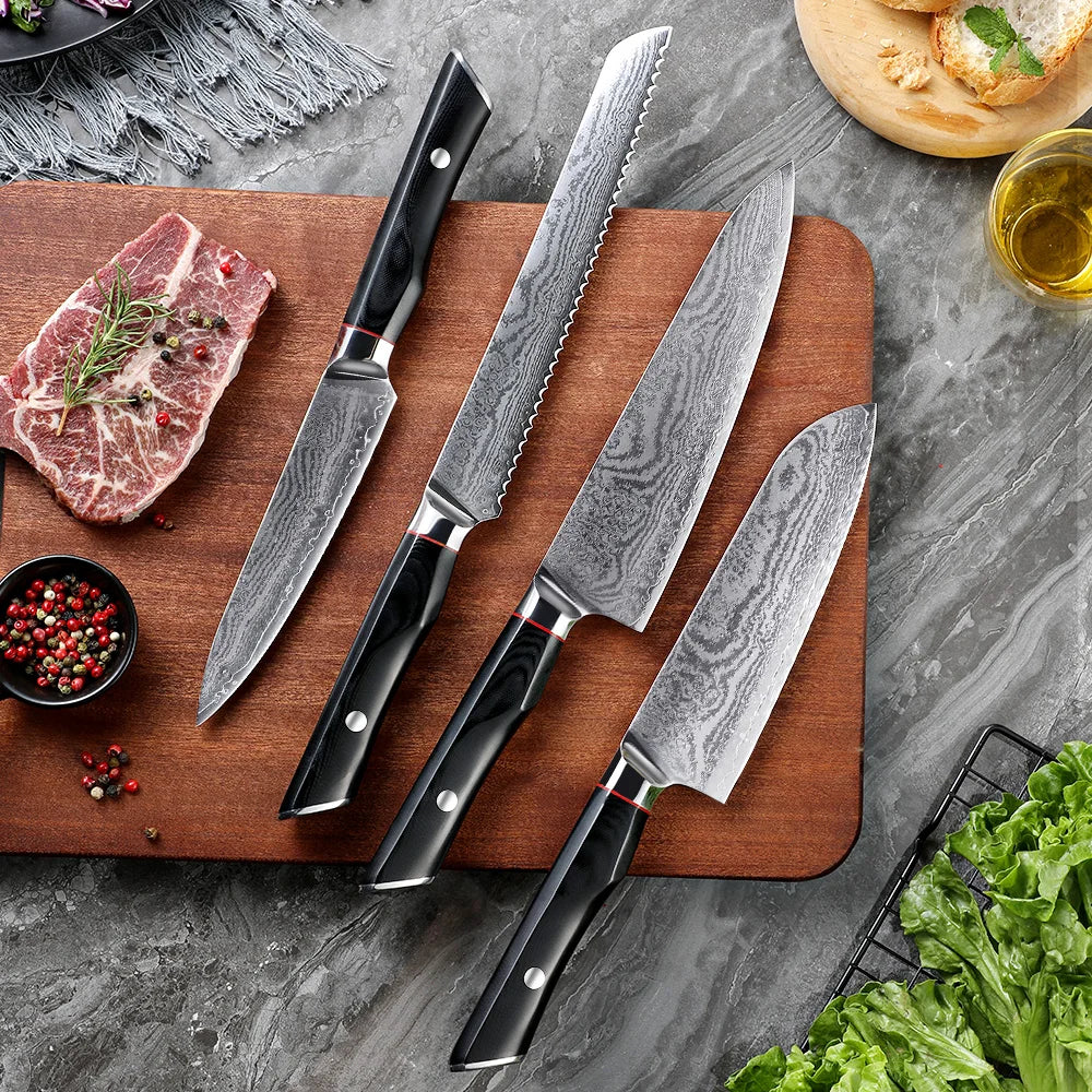 67-layer damascus steel kitchen bread santoku knives