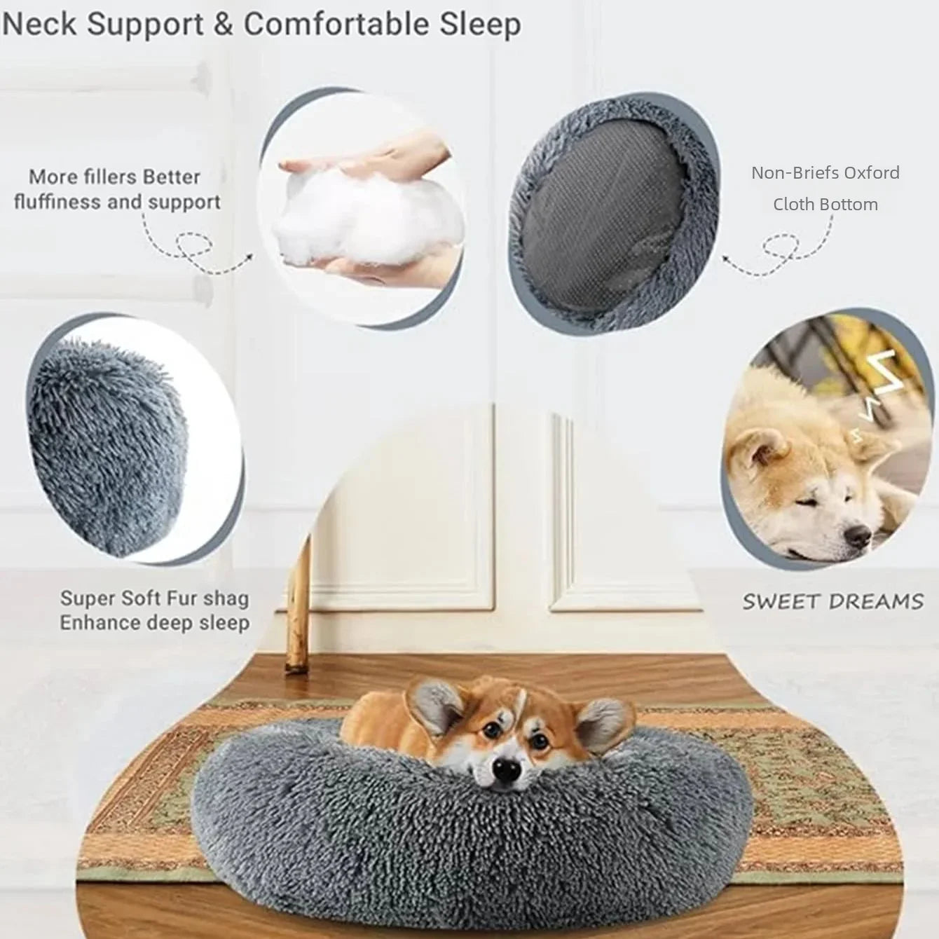 40-90cm 6 Sizes Round Pet Bed