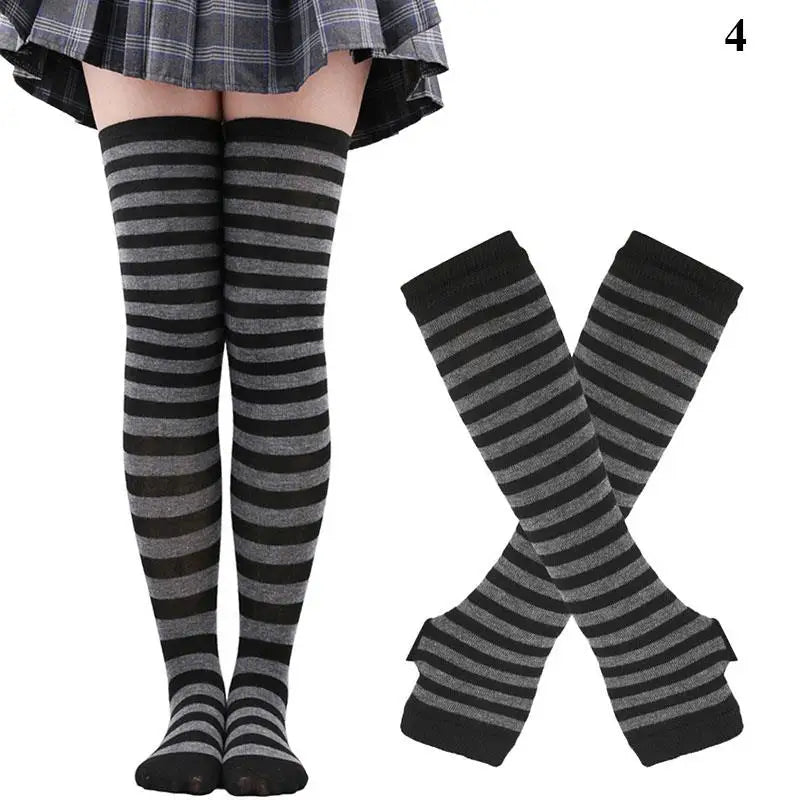2Pair/ Gothic Punk Over Knee Long Stripe Socks