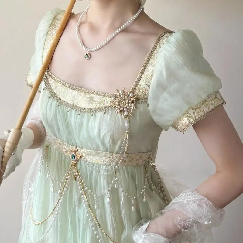 Luxury Green Beaded Lace Formal Dress French Elegant Party Outfit Chic Retro
