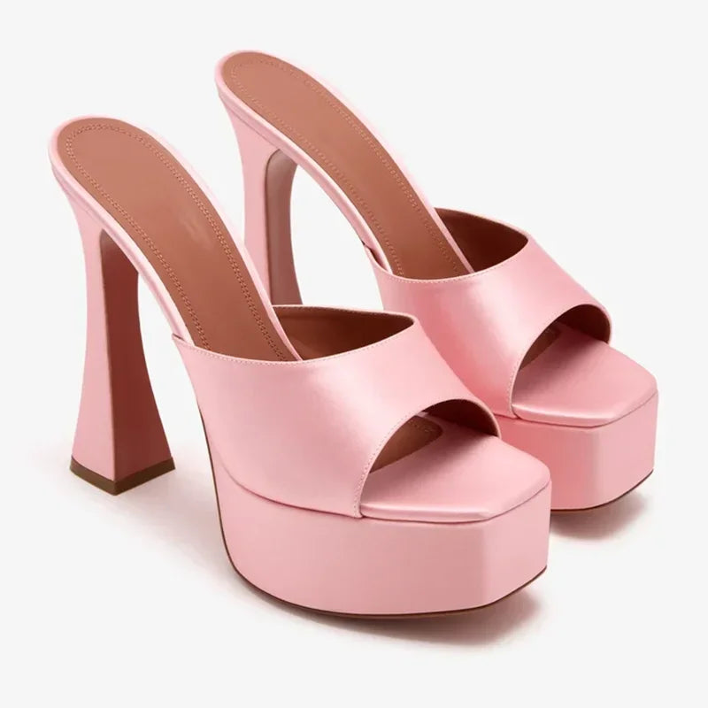 Square Toe Satin High Heel