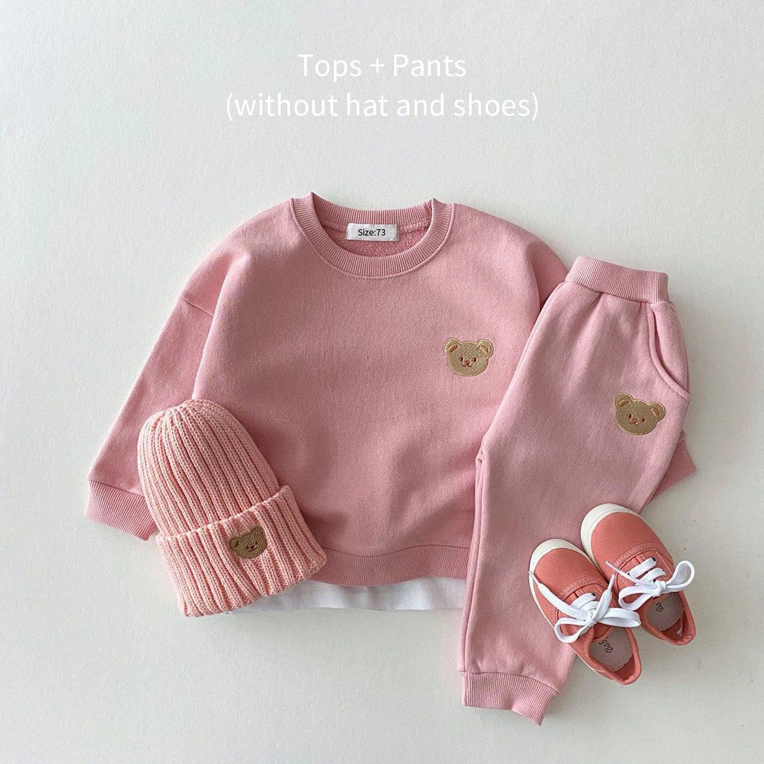 Kids Sports Bear Sweatshirt Pants 2Pcs Suits Outfits