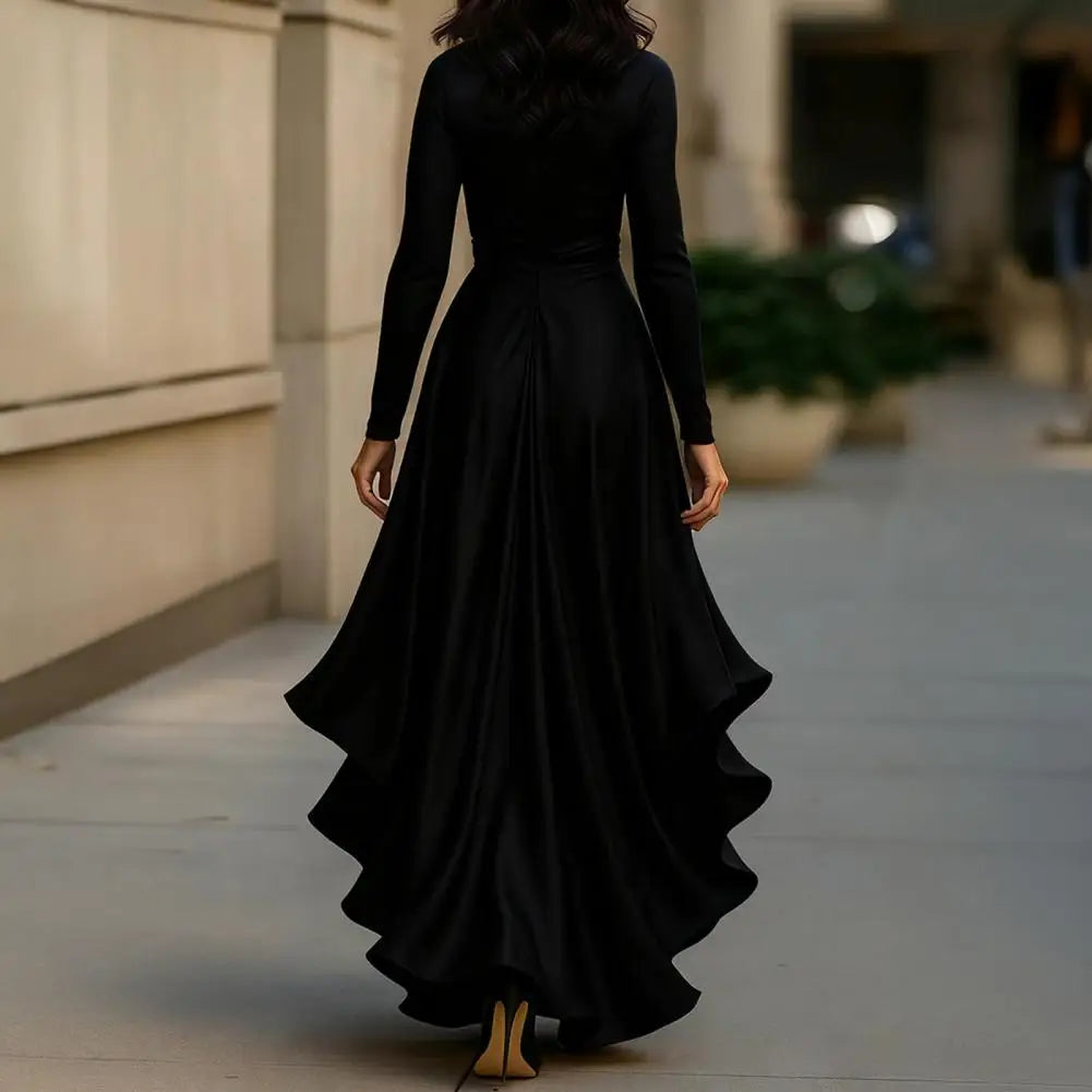 Evening Dress V Neck High Waist Slim Fit Ruffle