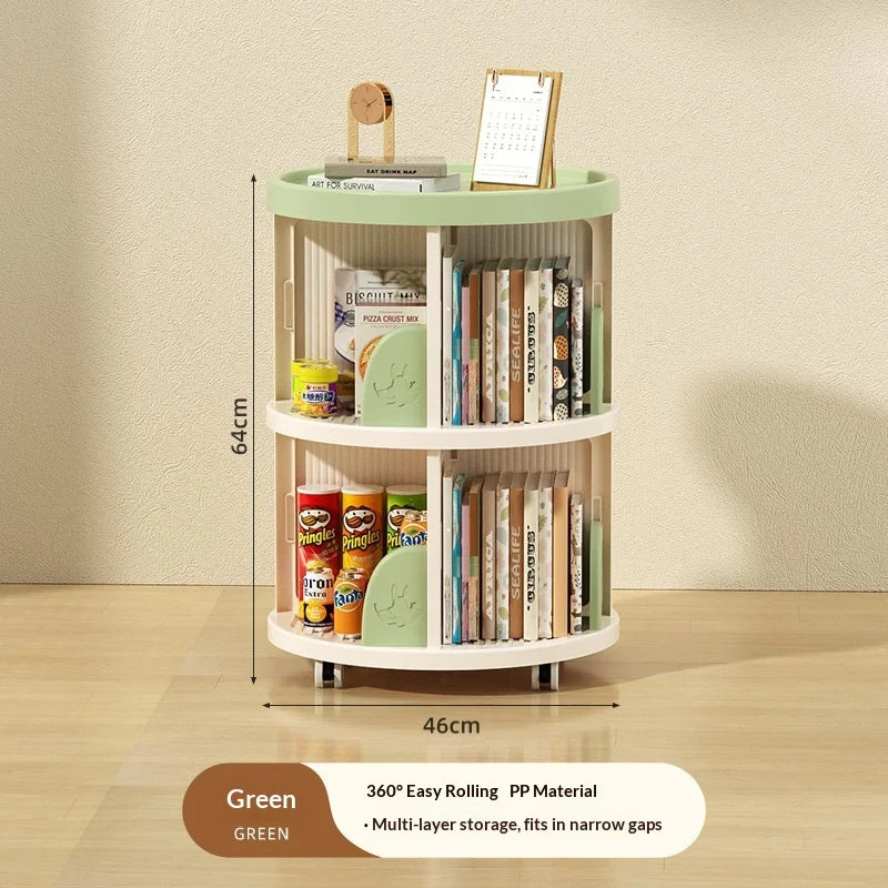 Rolling Rotating Bookshelf Bookcase