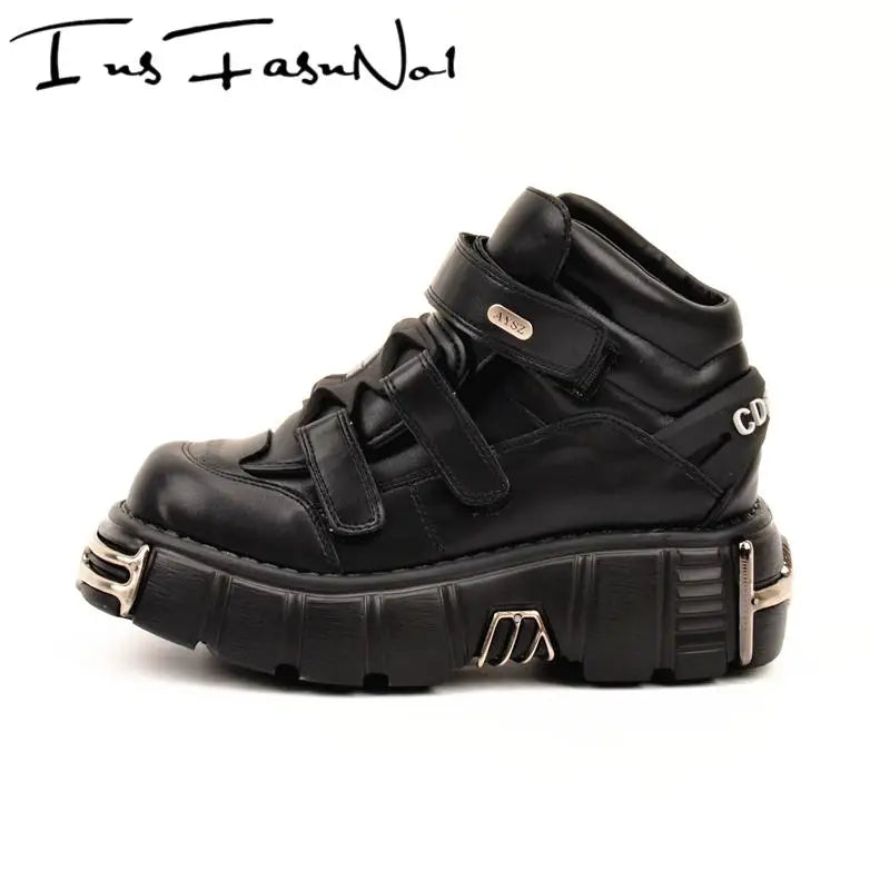 Metal Toe Platform Punk Flats Black Gothic Shoes