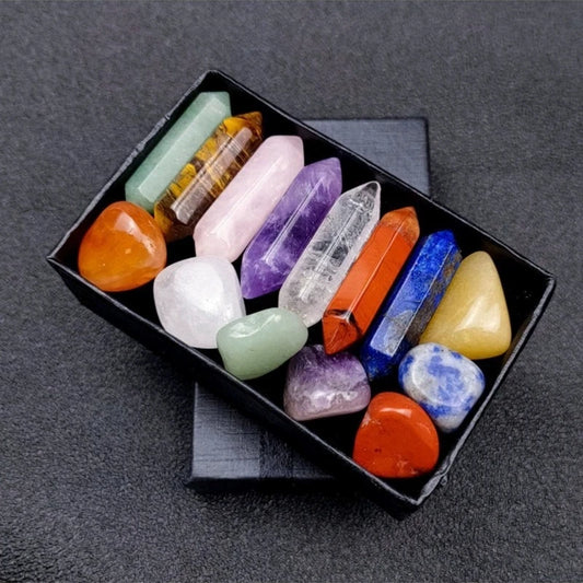14pcs/box Natural Stone 7 Chakra Points Crystal Pillar Set