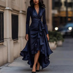 Evening Dress V Neck High Waist Slim Fit Ruffle