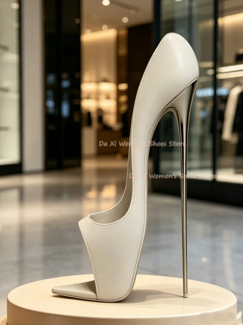 White Open-Toe  Ultrafine Metal Stilettos
