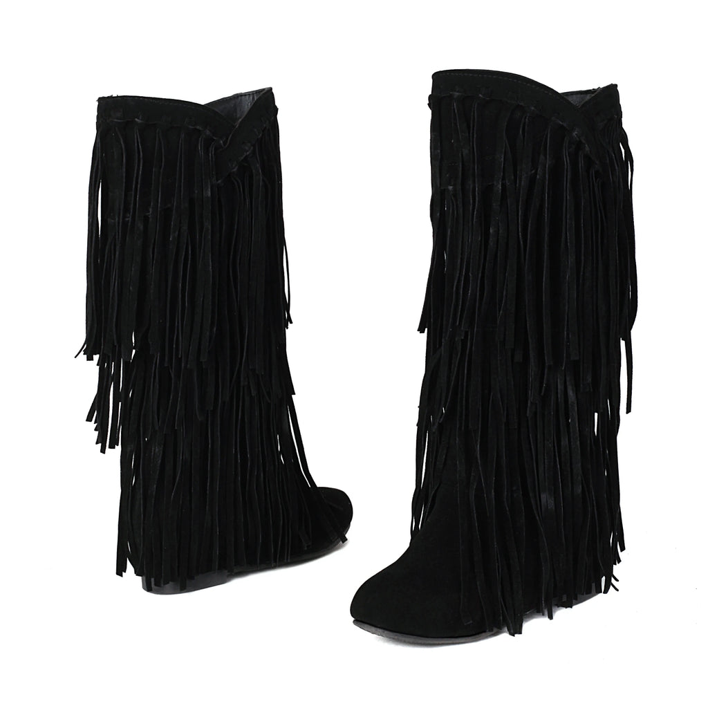 Bohemian Flock Tassel Mid-Calf Boots