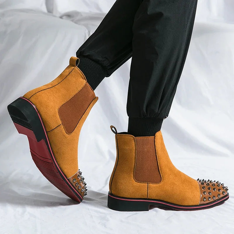Chelsea Boots Flock Rivet Square Toe Red Sole