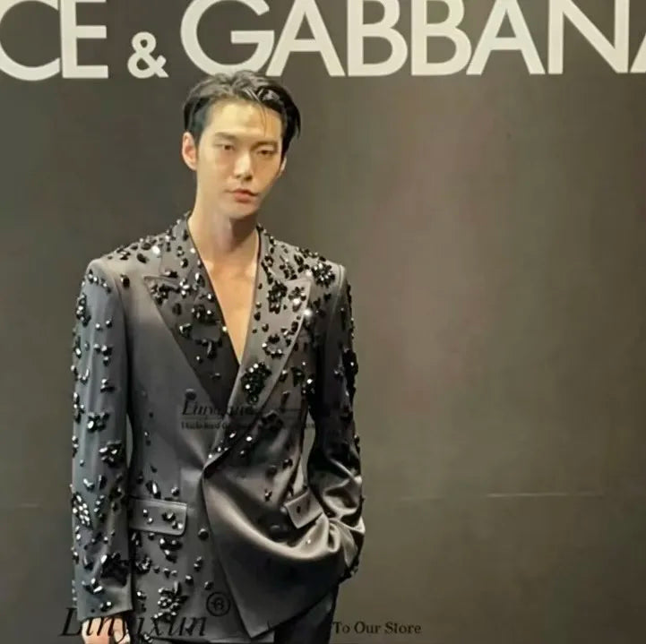 Luxury Beaded Crystals Groom Wedding Tuxedos Customized Men Suits