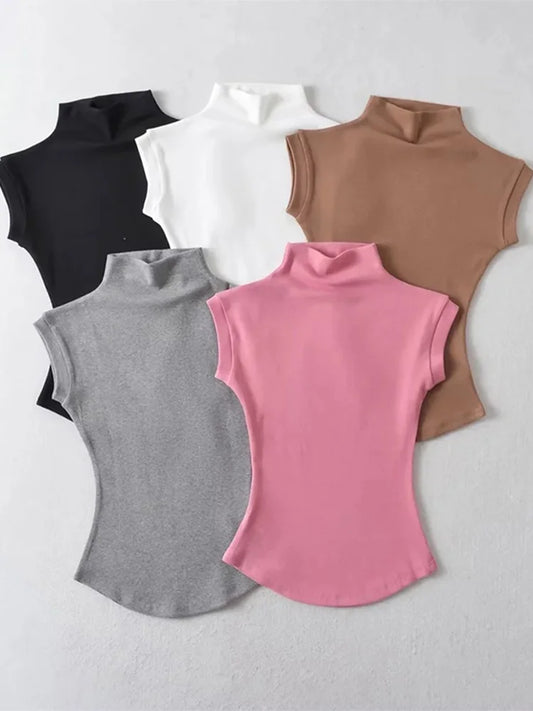 Turtleneck Sleeveless T-Shirts
