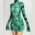 Mesh Printed Vintage Bodycon Dress