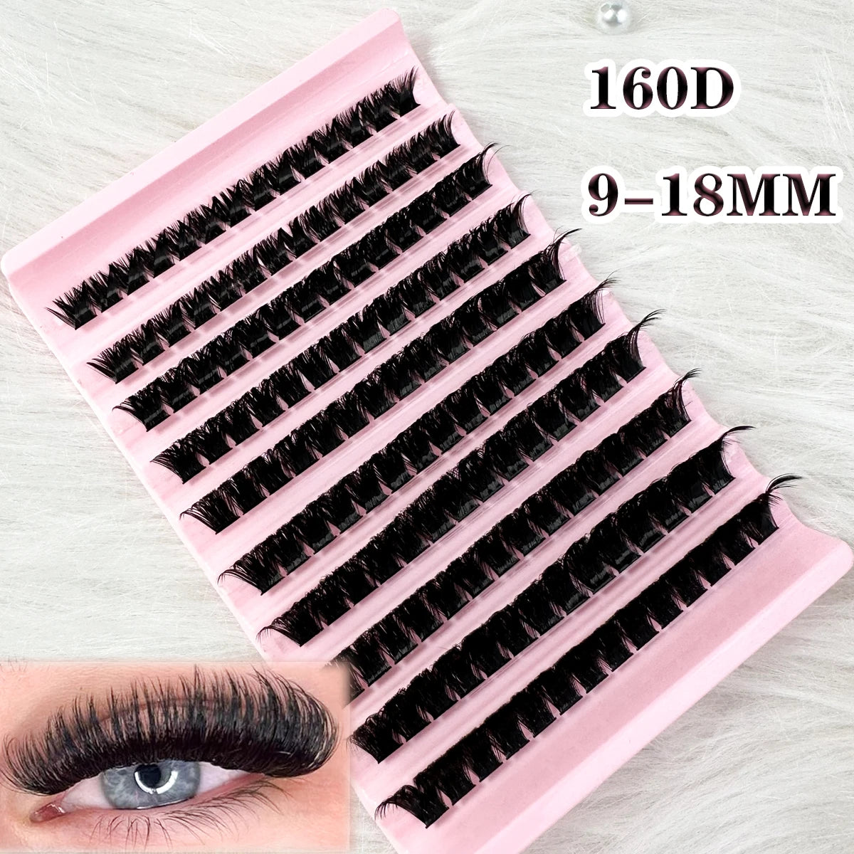 160D Individual Lash Extensions, 10 Rows Natural Faux Mink Cluster Lashes