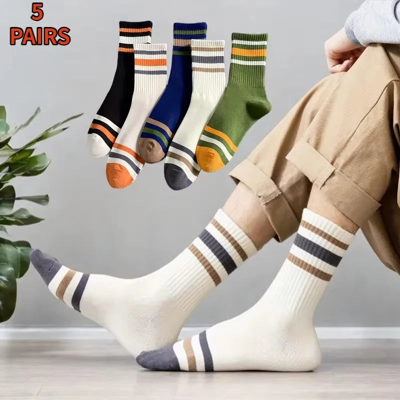 5 Pairs Men's Colorful Striped Casual Socks