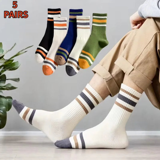 5 Pairs Men's Colorful Striped Casual Socks