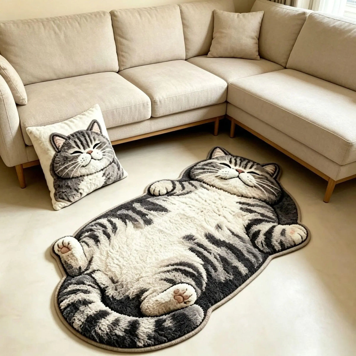 VIKAMA Chubby Lying Tabby Cat Long Rug