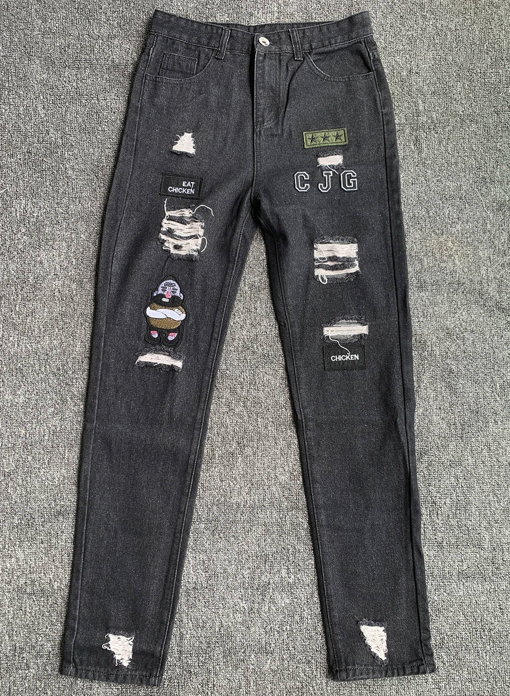 White Embroidery Skinny Ripped Jeans