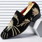 Men Suede Leather Designer Embroidery Loafers