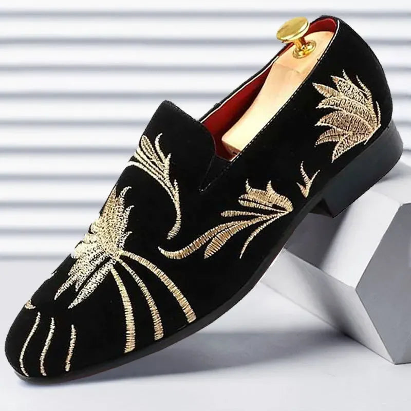 Men Suede Leather Designer Embroidery Loafers