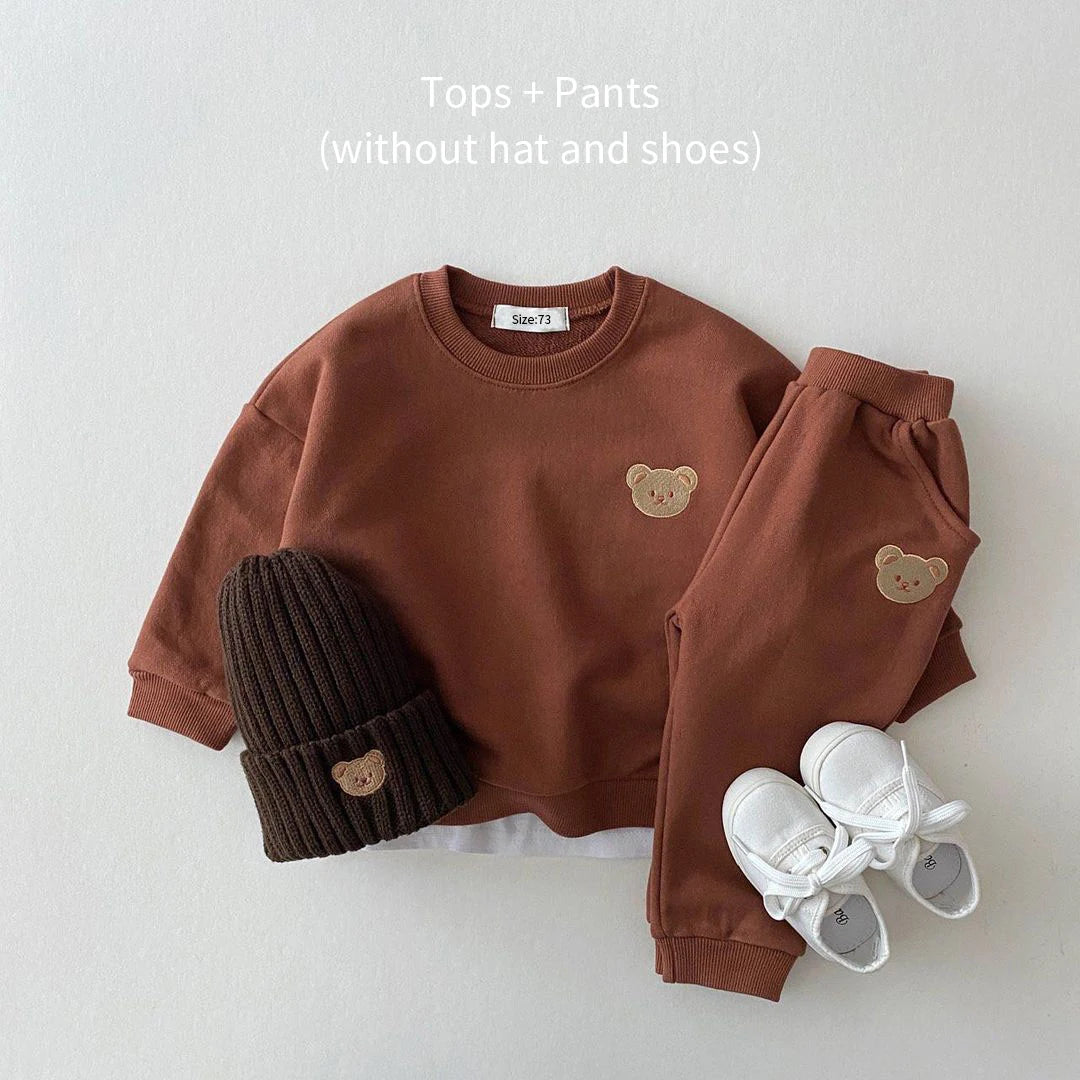 Kids Sports Bear Sweatshirt Pants 2Pcs Suits Outfits