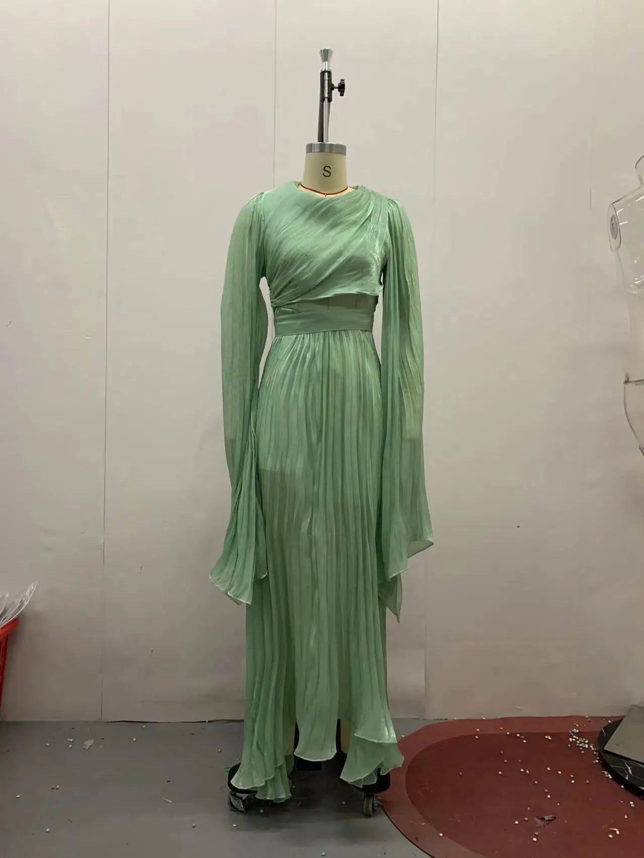 Jalabiya Eid Muslim Abaya for Women Party Pleated Dress