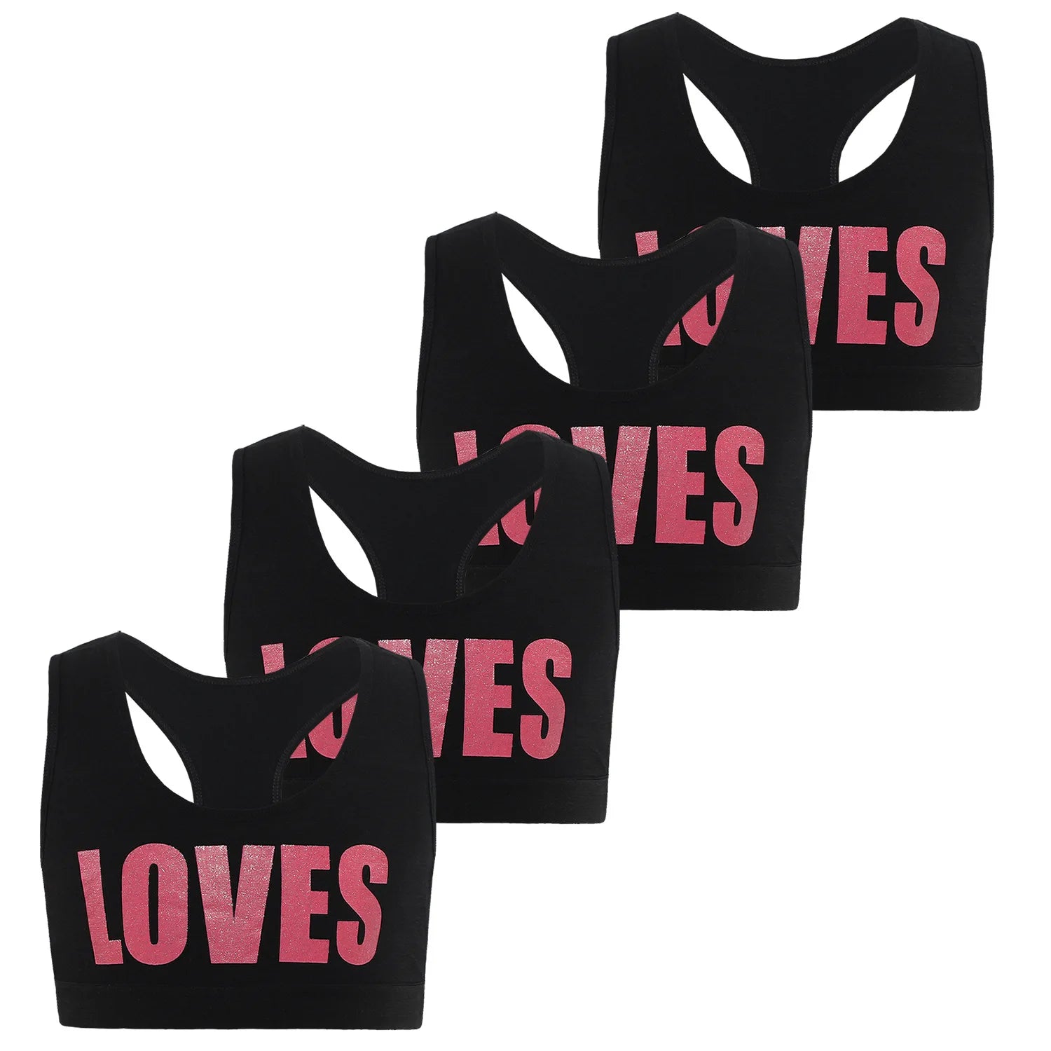 2/4PCS Big Girls Loves Printed Sports Training Bras